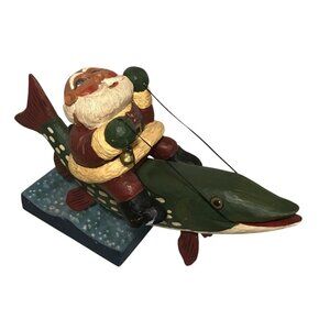 Handcrafted House Of Hatten Santa On Fish Figurine By Rodney Weeseberg